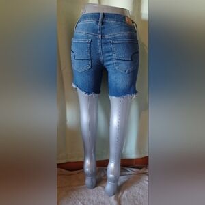 American Eagle Dark Indigo Blue Denim Raw Hem Shorts